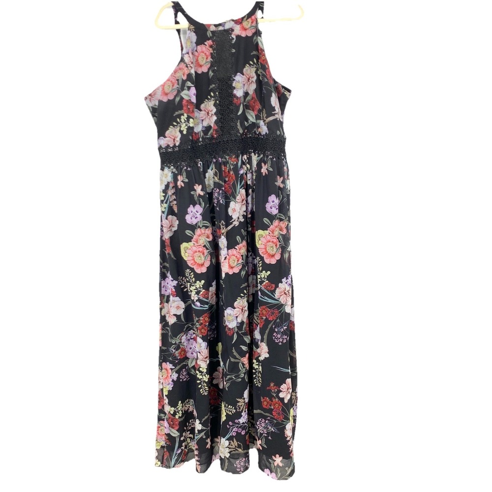 City Chic Women Size Large‎ 20 Dress Long Maxi Black Red Floral High Neck Tank